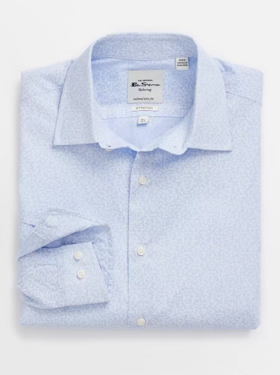 Light Blue Ben Sherman Long Sleeve Shirts Superior Men Foliage Print Skinny Fit Dress Shirt - Light Blue