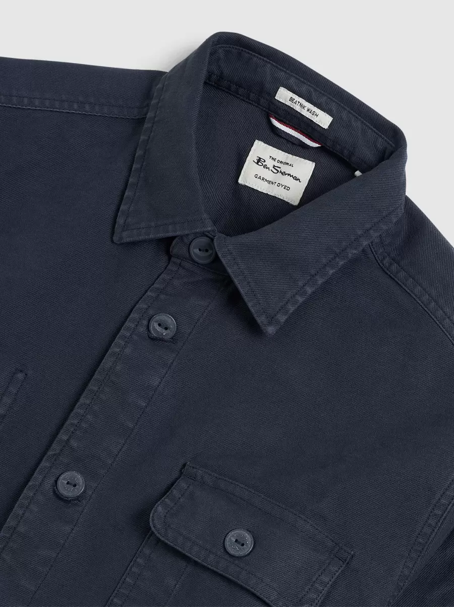 Men Intuitive Garment Dye Chore Shirt Jacket - Navy Long Sleeve Shirts Navy Ben Sherman - 2