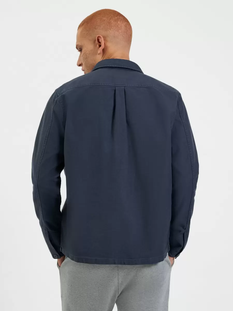 Men Intuitive Garment Dye Chore Shirt Jacket - Navy Long Sleeve Shirts Navy Ben Sherman - 4