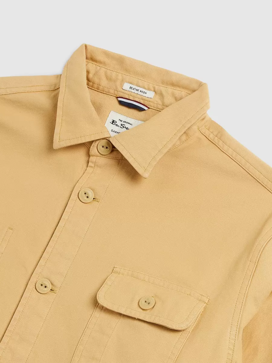 Modern Ben Sherman Men Mustard Yellow Garment Dye Chore Shirt Jacket - Mustard Yellow Long Sleeve Shirts - 2