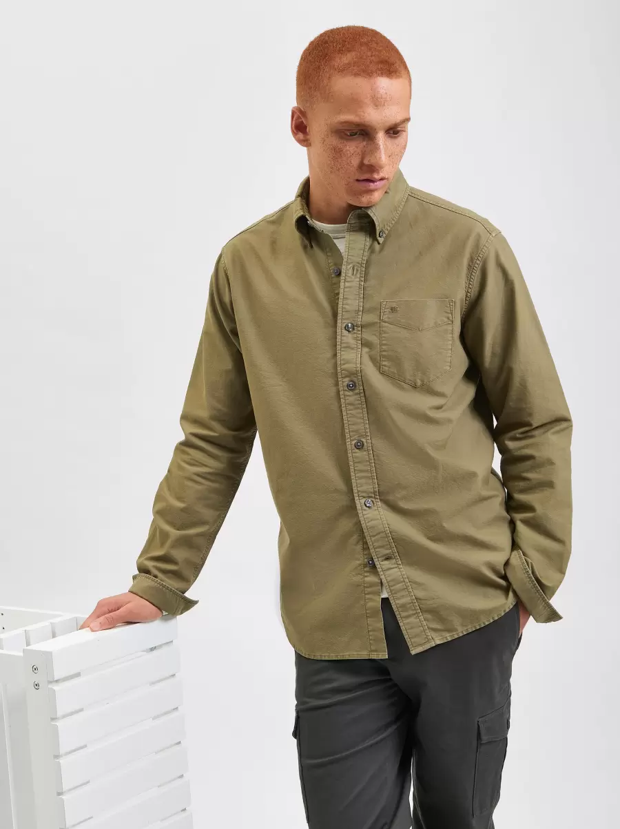 Long Sleeve Shirts Ben Sherman Clean Beatnik Oxford Garment Dye Shirt - Military Green Men Military Green - 1