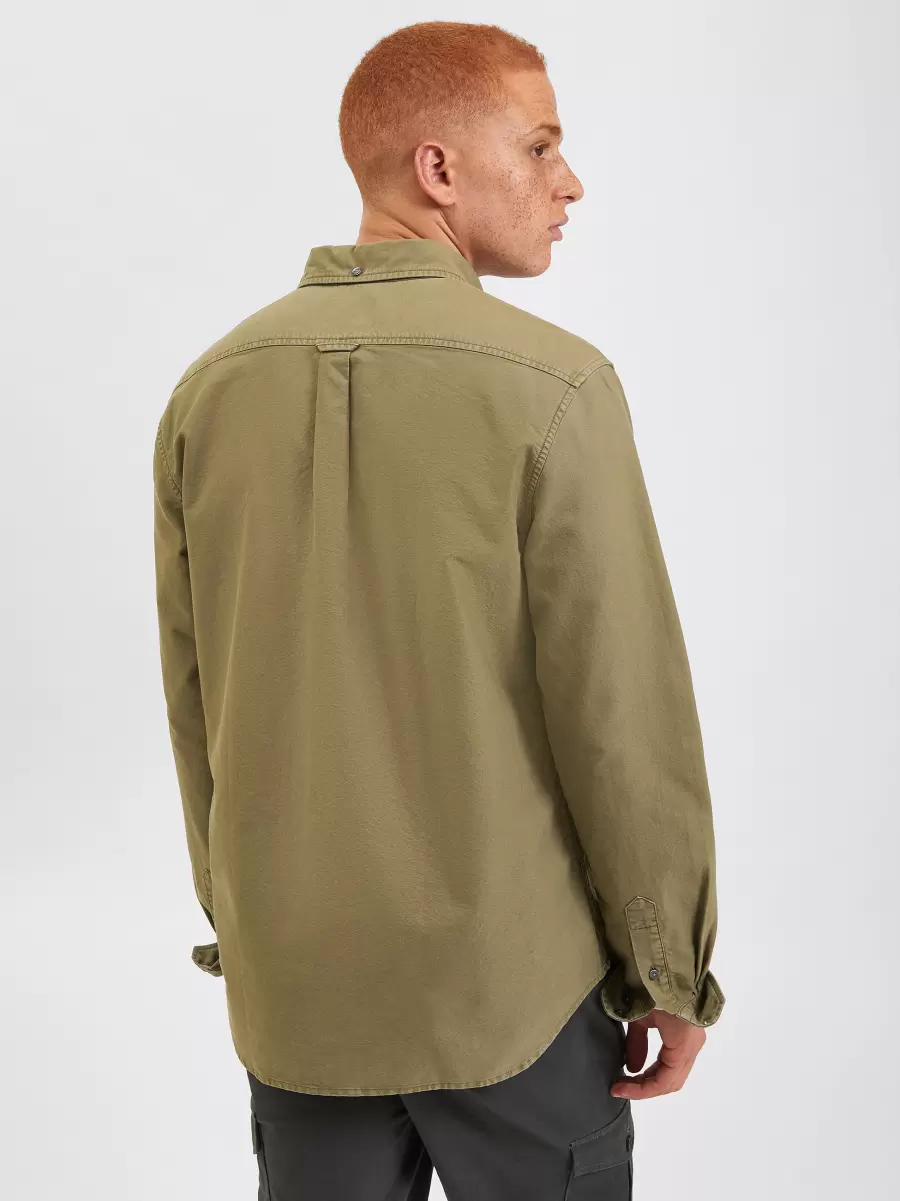 Long Sleeve Shirts Ben Sherman Clean Beatnik Oxford Garment Dye Shirt - Military Green Men Military Green - 4