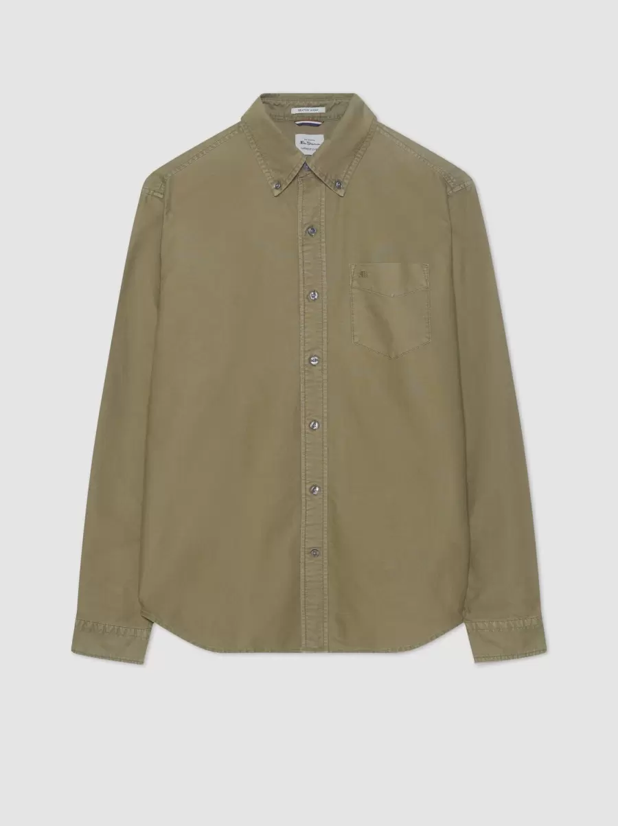 Long Sleeve Shirts Ben Sherman Clean Beatnik Oxford Garment Dye Shirt - Military Green Men Military Green