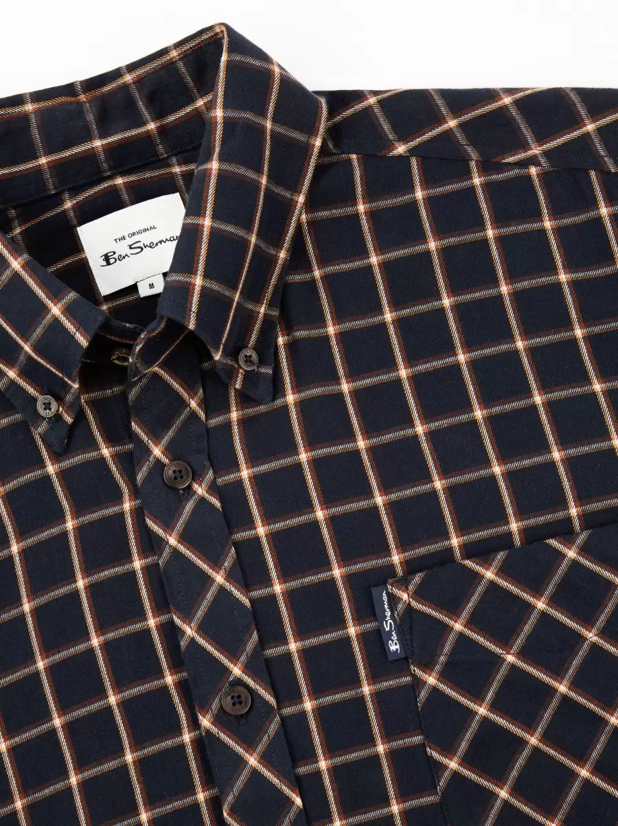 Long-Sleeve Grid-Check Soft-Laundered Shirt - Midnight Order Ben Sherman Midnight Men Long Sleeve Shirts - 3