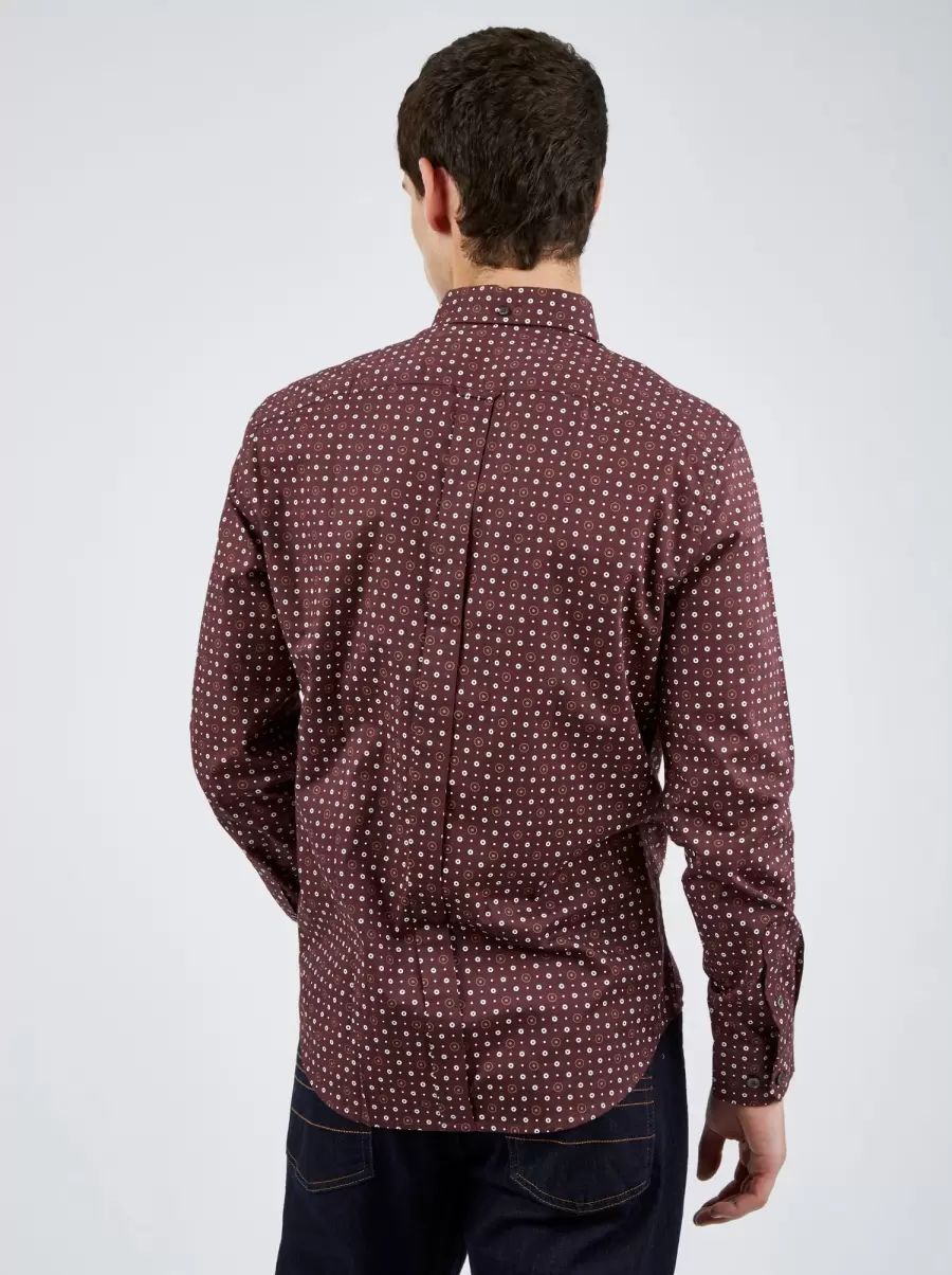 Best Long Sleeve Shirts Men Bordeaux|Dark Blue Long-Sleeve Retro Spot-Print Shirt - Bordeaux Ben Sherman - 1