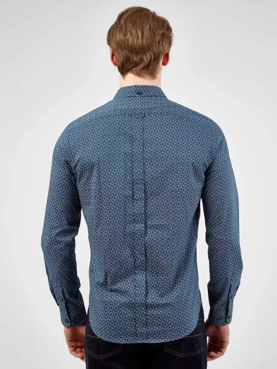 Men Long Sleeve Shirts Ben Sherman Dark Blue Professional Long-Sleeve Stipple-Print Shirt - Dark Blue - 1