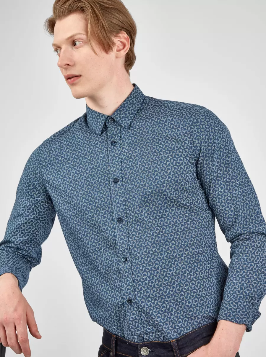 Men Long Sleeve Shirts Ben Sherman Dark Blue Professional Long-Sleeve Stipple-Print Shirt - Dark Blue - 2