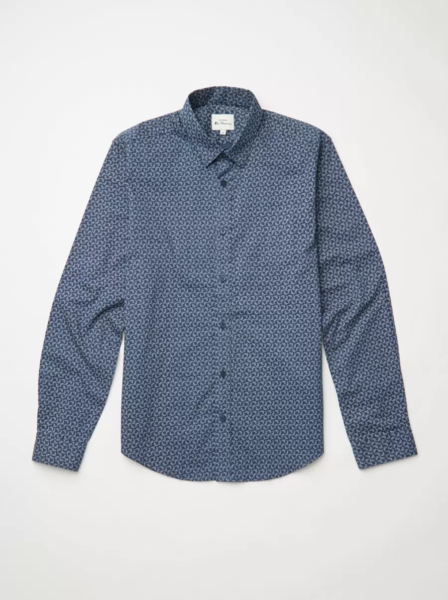 Men Long Sleeve Shirts Ben Sherman Dark Blue Professional Long-Sleeve Stipple-Print Shirt - Dark Blue - 5