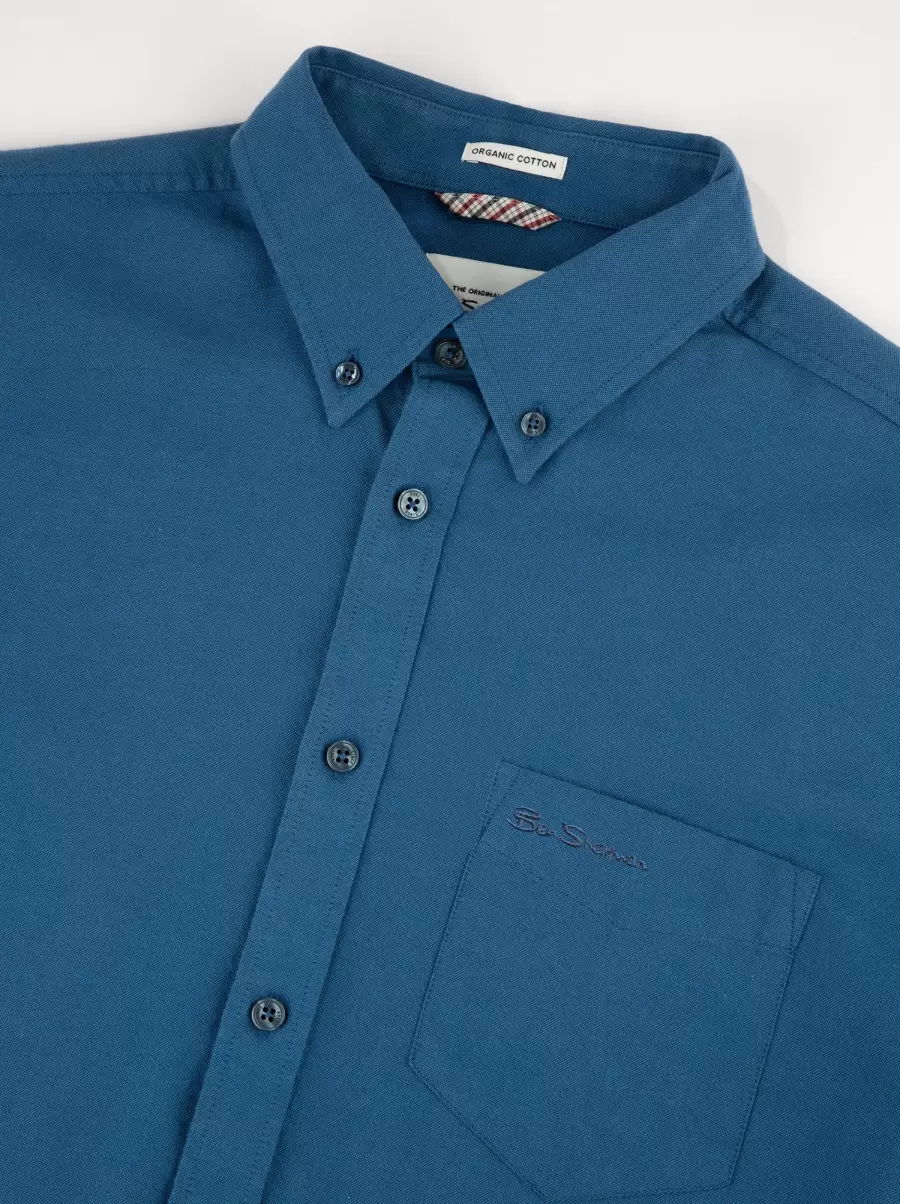 Signature Organic Long-Sleeve Oxford Shirt - Persian Blue Persian Blue Ben Sherman Long Sleeve Shirts Men User-Friendly - 1