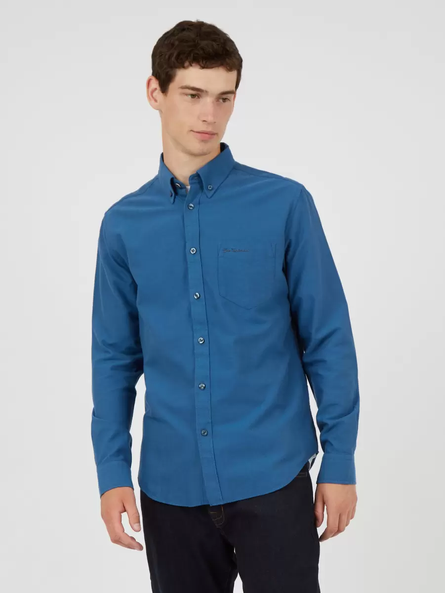 Signature Organic Long-Sleeve Oxford Shirt - Persian Blue Persian Blue Ben Sherman Long Sleeve Shirts Men User-Friendly - 2