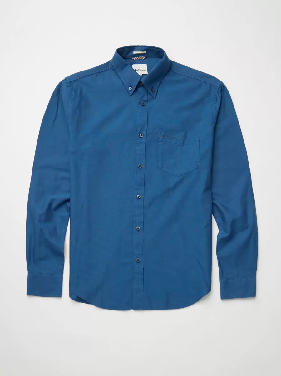 Signature Organic Long-Sleeve Oxford Shirt - Persian Blue Persian Blue Ben Sherman Long Sleeve Shirts Men User-Friendly - 3