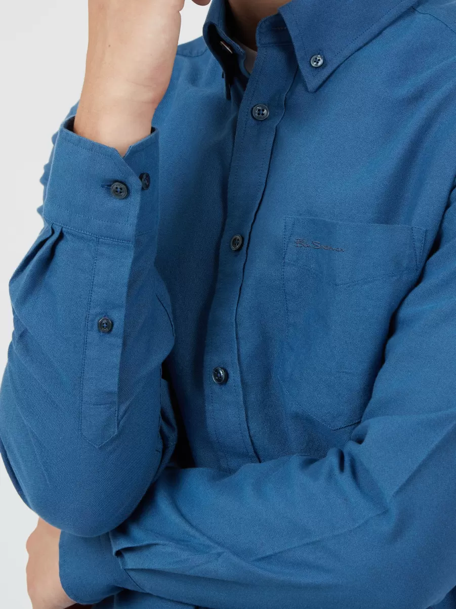 Signature Organic Long-Sleeve Oxford Shirt - Persian Blue Persian Blue Ben Sherman Long Sleeve Shirts Men User-Friendly - 6