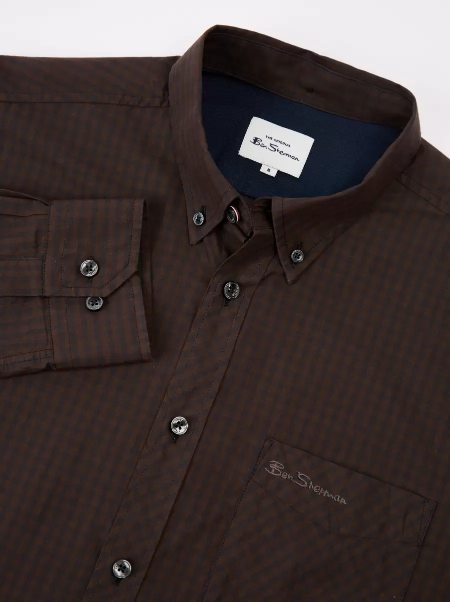 Long Sleeve Shirts Innovative Men Ben Sherman Signature Long-Sleeve Gingham Shirt - Cocoa Cocoa - 3