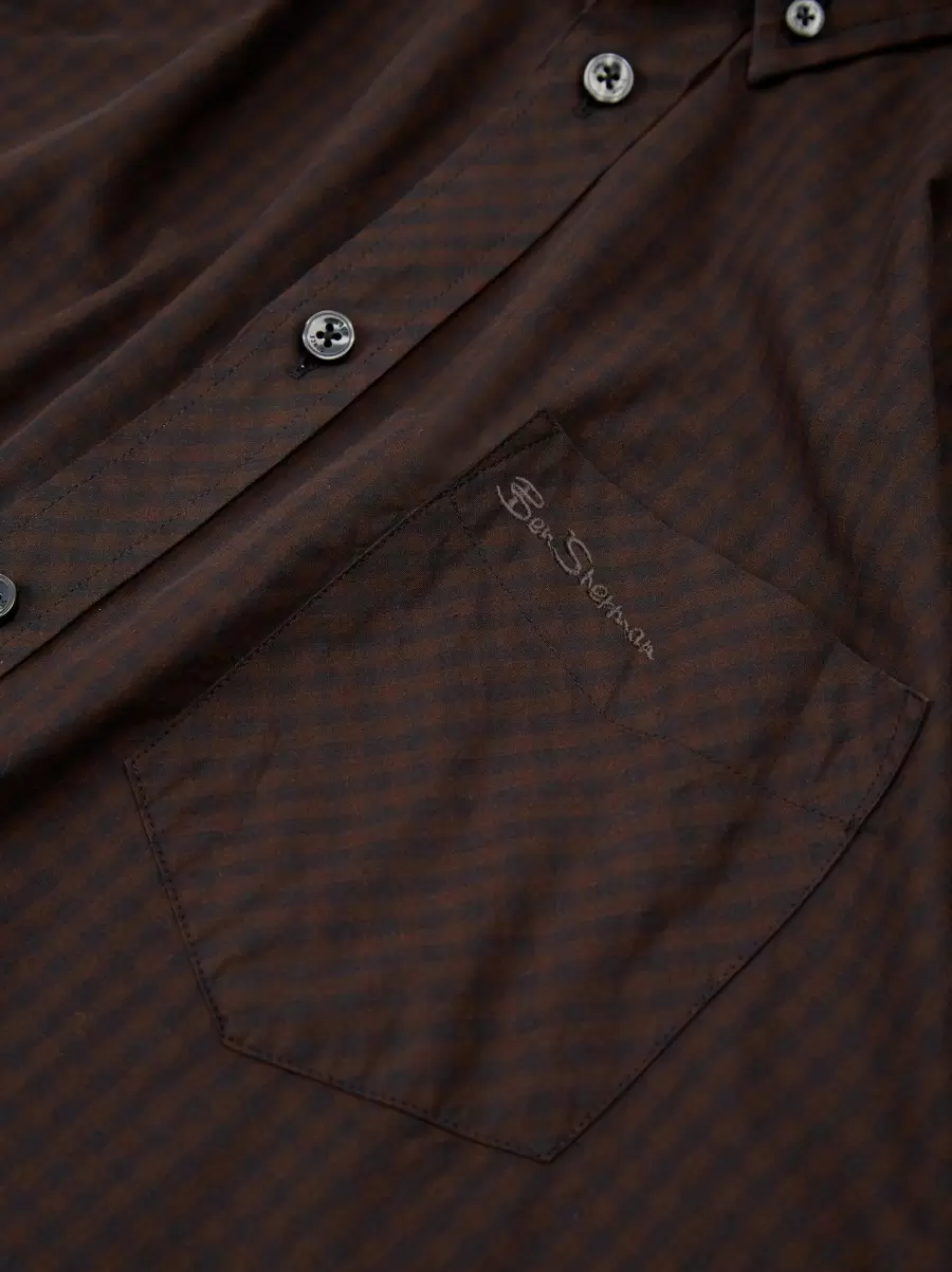Long Sleeve Shirts Innovative Men Ben Sherman Signature Long-Sleeve Gingham Shirt - Cocoa Cocoa - 4