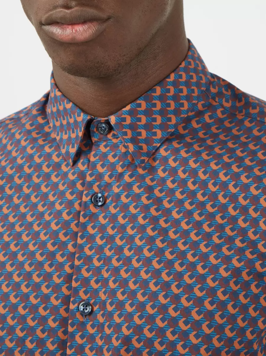 Long Sleeve Shirts Opulent Men Ben Sherman Caramel Long-Sleeve Retro '70S Geo-Print Shirt - Caramel - 3