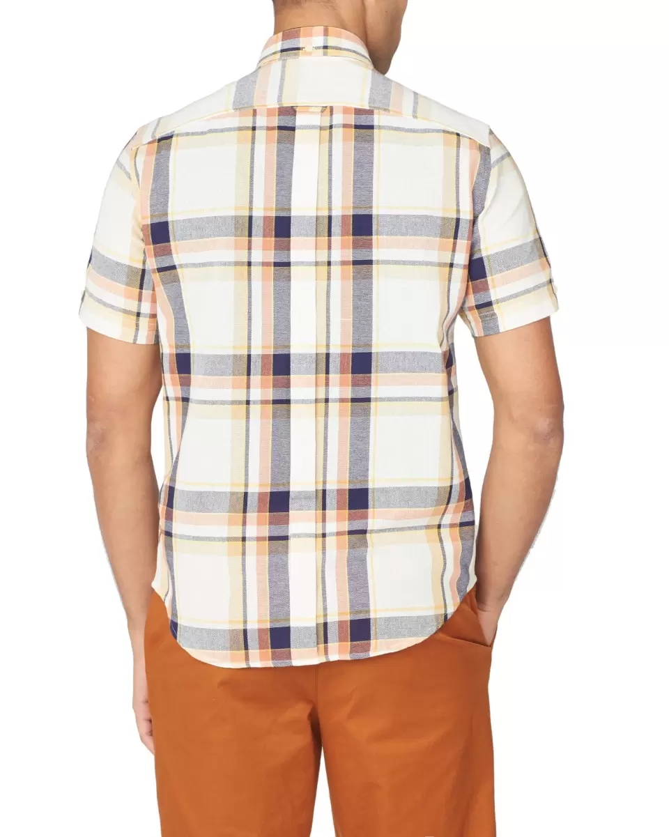 Short-Sleeve Large-Check Oxford Shirt - Anise Cheap Men Ben Sherman Anise Long Sleeve Shirts - 1