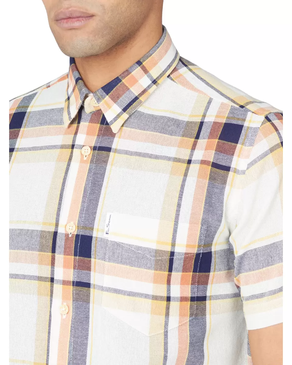 Short-Sleeve Large-Check Oxford Shirt - Anise Cheap Men Ben Sherman Anise Long Sleeve Shirts - 2
