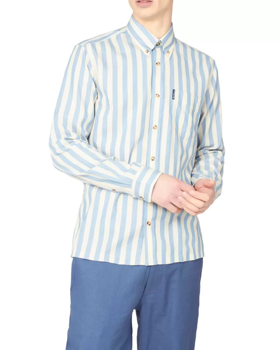 Men Long Sleeve Shirts Long-Sleeve Candy-Stripe Shirt - Riviera Blue Unique Ben Sherman Riviera Blue - 1