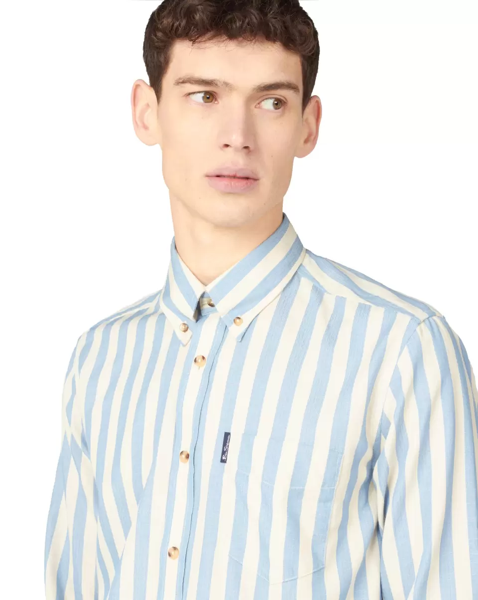 Men Long Sleeve Shirts Long-Sleeve Candy-Stripe Shirt - Riviera Blue Unique Ben Sherman Riviera Blue - 3