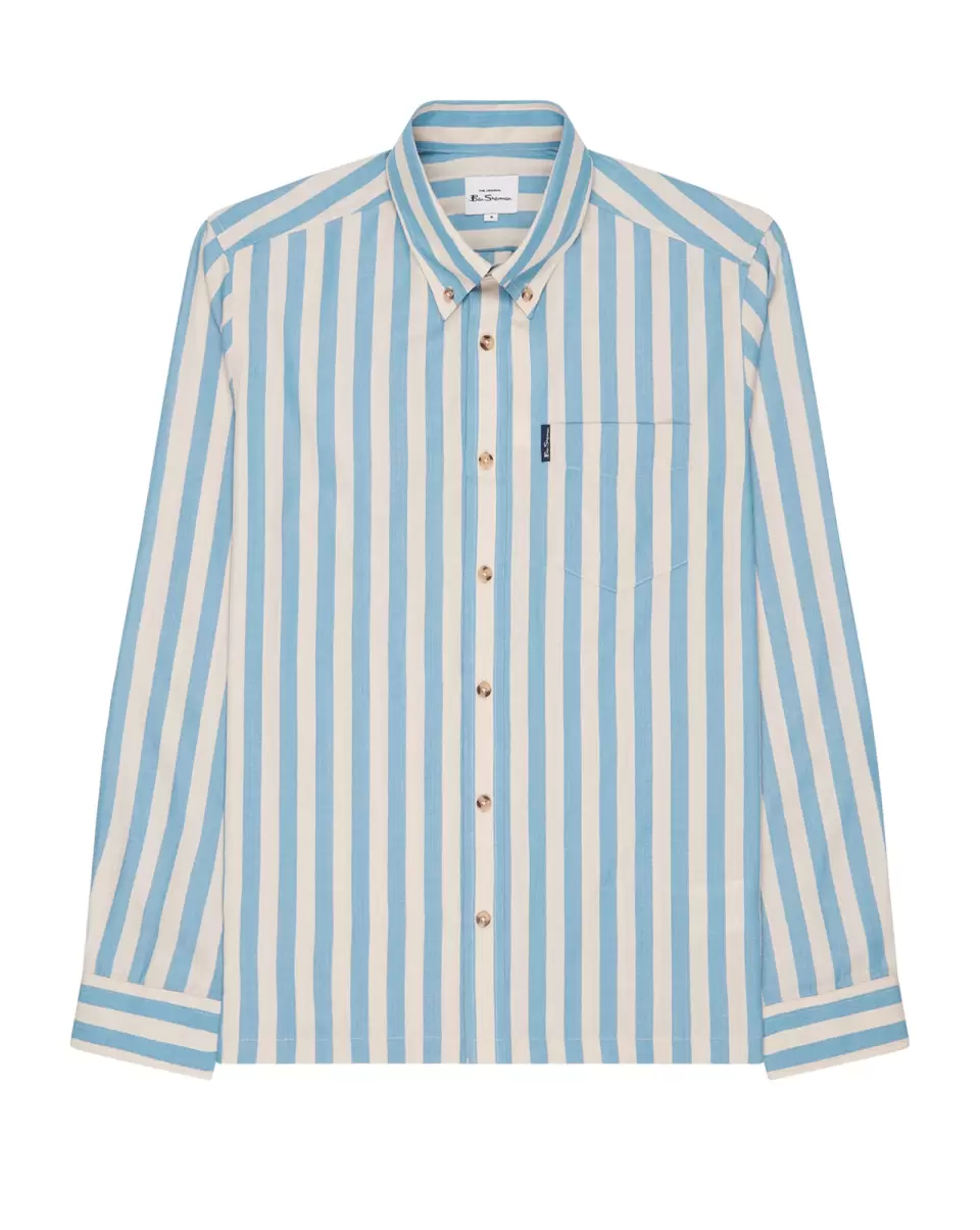Men Long Sleeve Shirts Long-Sleeve Candy-Stripe Shirt - Riviera Blue Unique Ben Sherman Riviera Blue