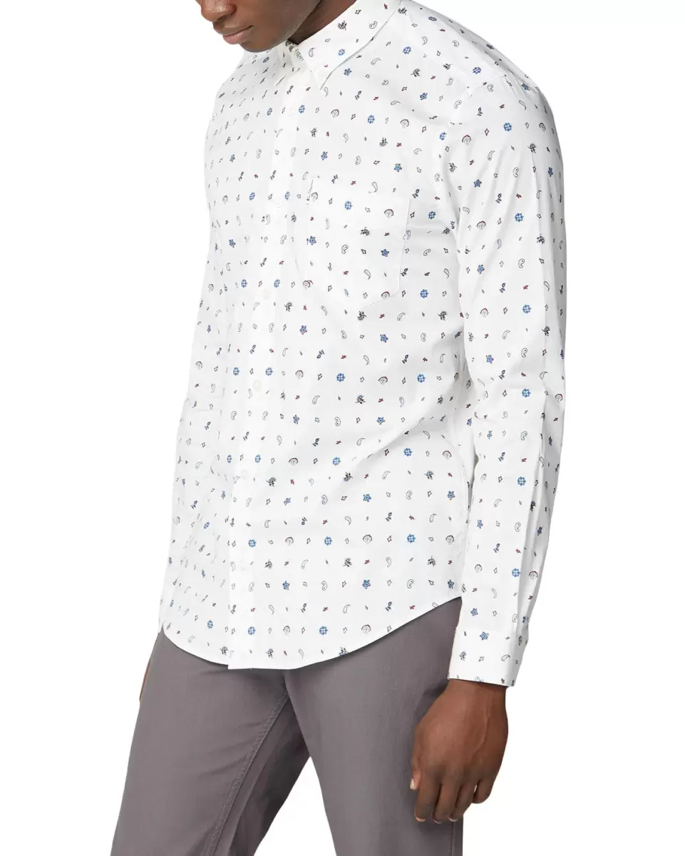 Men Long Sleeve Shirts Off White Long-Sleeve Conversational Print Shirt - Off White Offer Ben Sherman