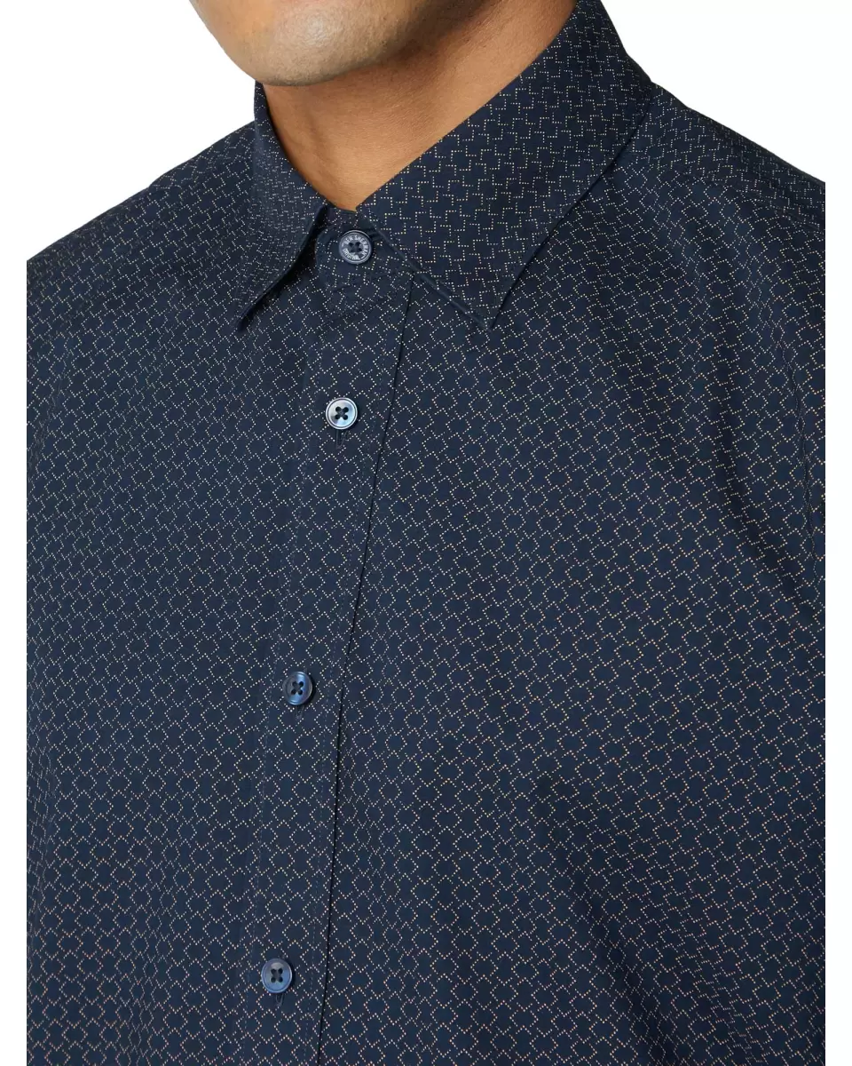 Long-Sleeve Geo Print Shirt - Dark Navy Reliable Long Sleeve Shirts Men Dark Navy Ben Sherman - 2