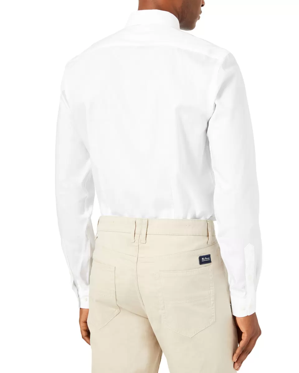 Men Pinpoint Skinny Fit Dress Shirt - White Long Sleeve Shirts Lowest Ever White Ben Sherman - 1