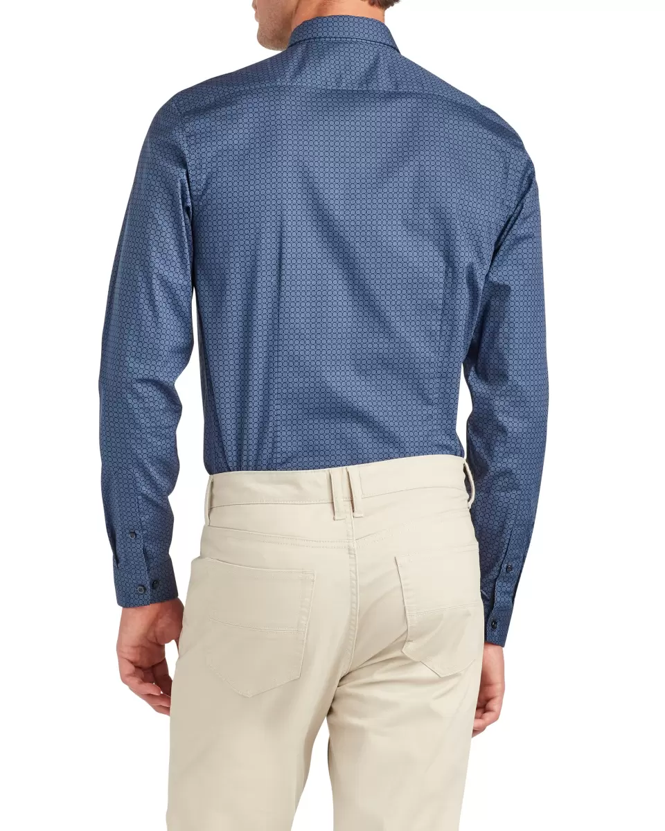 Cheap Men Dot Print Skinny Fit Dress Shirt - Navy Navy Long Sleeve Shirts Ben Sherman - 1