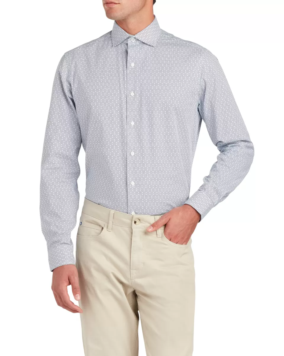 Navy Long Sleeve Shirts Safe Men Dot Print Slim Fit Dress Shirt - Navy Ben Sherman