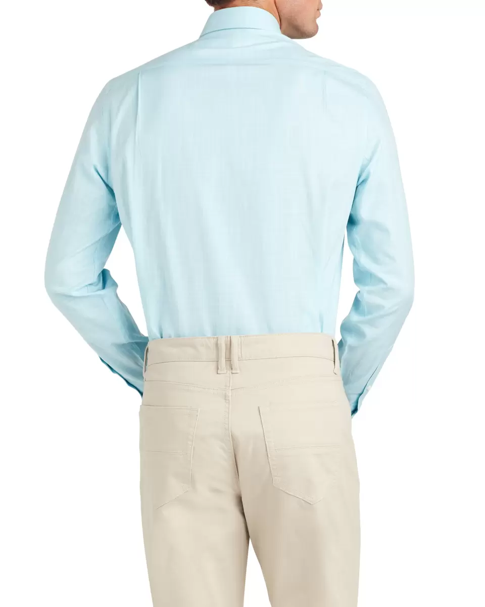 Professional Men Slub End-On-End Slim Fit Dress Shirt - Teal Teal Ben Sherman Long Sleeve Shirts - 1