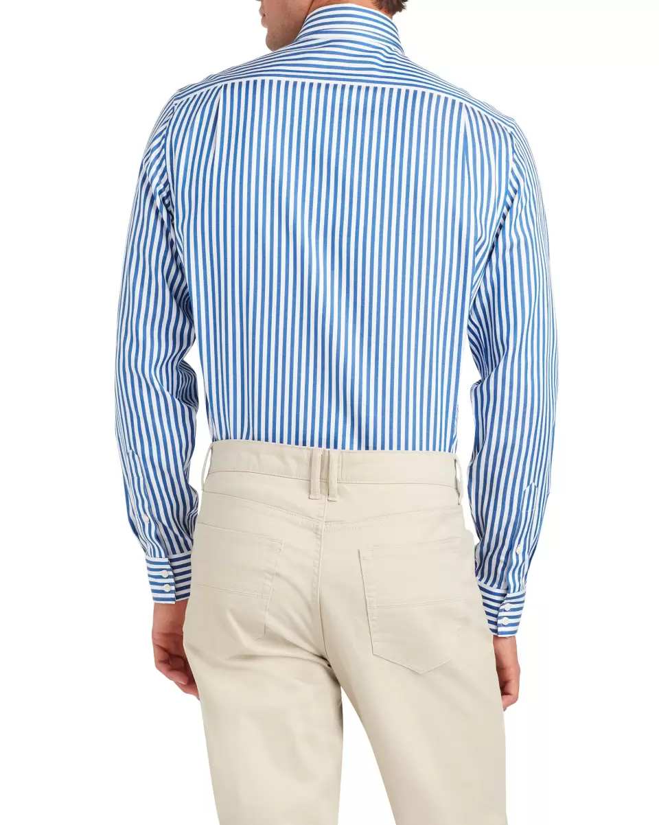 Ben Sherman Royal Long Sleeve Shirts Men Sateen Bengal Stripe Skinny Fit Dress Shirt - Royal Top - 1