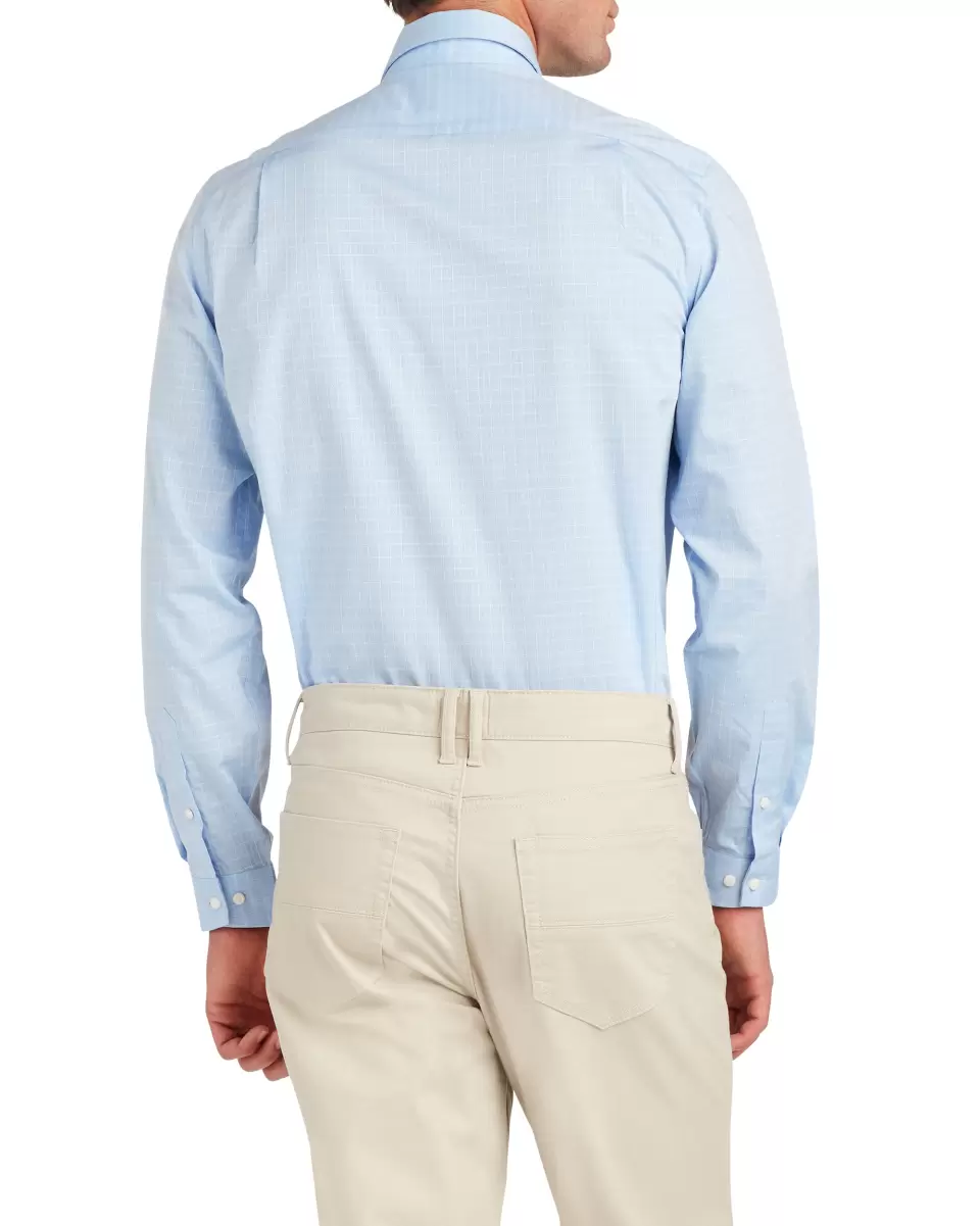 Blue Diamond Dobby Check Skinny Fit Dress Shirt - Blue Aesthetic Ben Sherman Long Sleeve Shirts Men - 1