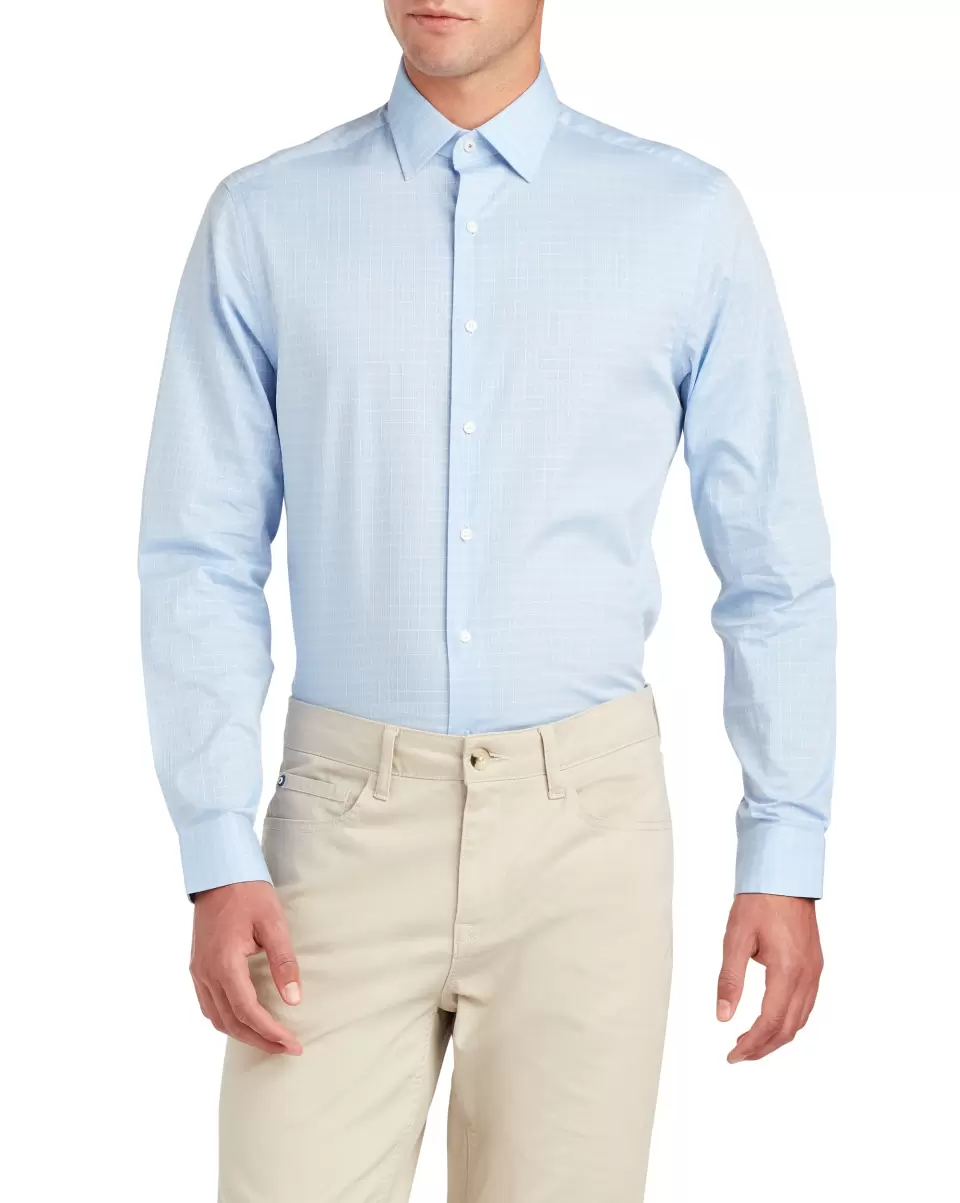 Blue Diamond Dobby Check Skinny Fit Dress Shirt - Blue Aesthetic Ben Sherman Long Sleeve Shirts Men