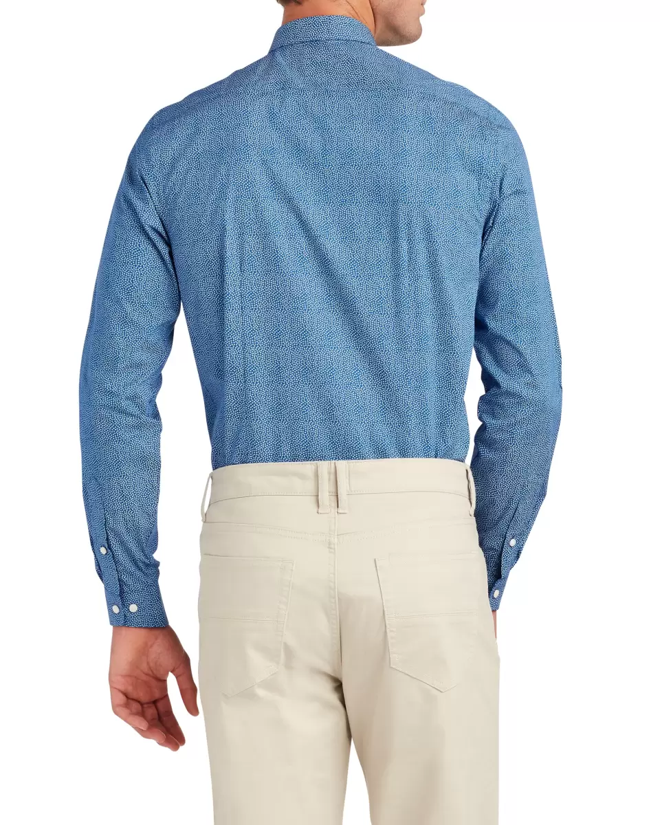 Ben Sherman Royal Blue Men Tossed Square Print Slim Fit Dress Shirt - Royal Blue Style Long Sleeve Shirts - 1