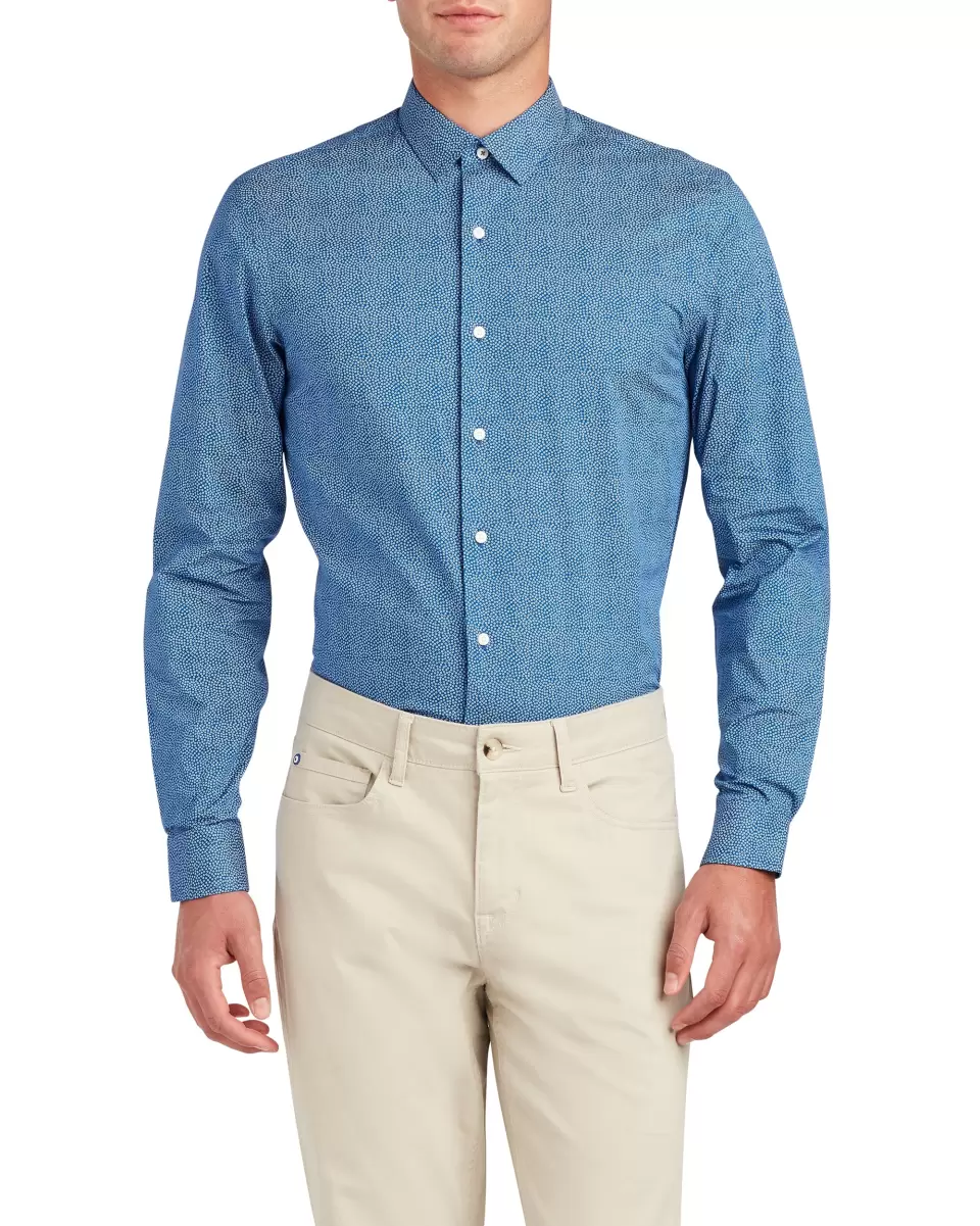 Ben Sherman Royal Blue Men Tossed Square Print Slim Fit Dress Shirt - Royal Blue Style Long Sleeve Shirts