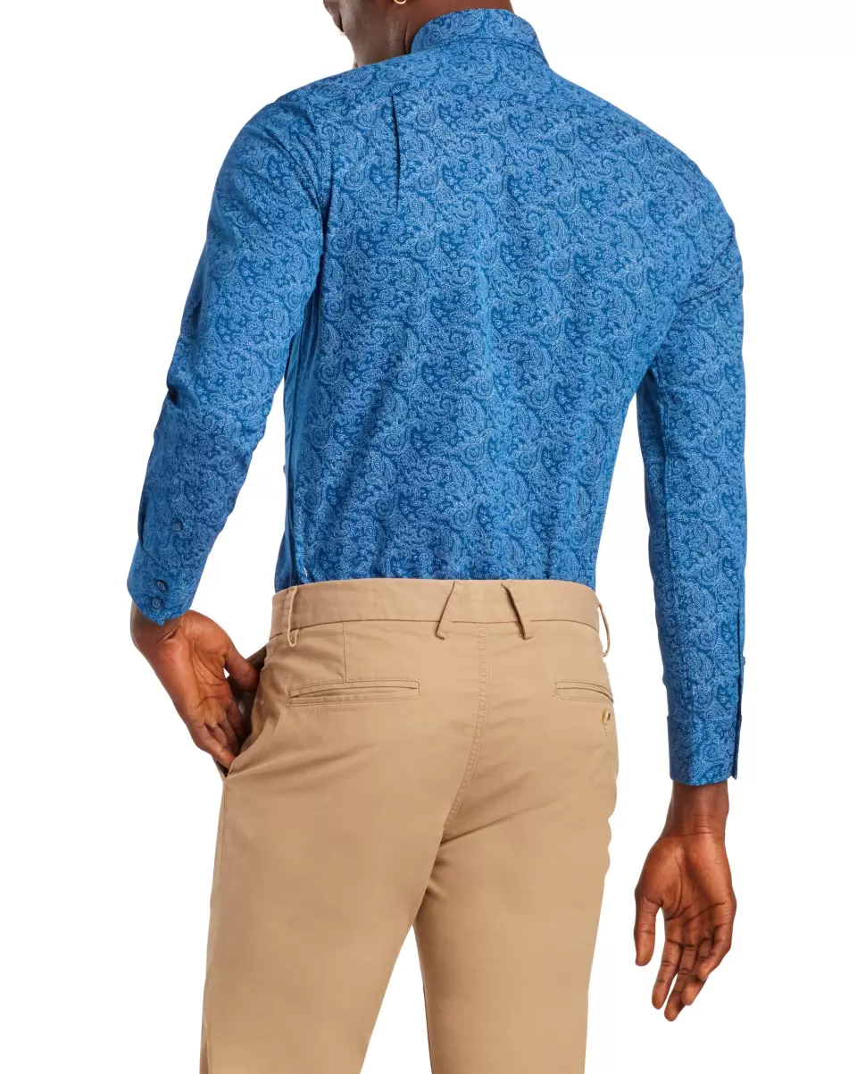 Best Men Ben Sherman Long Sleeve Shirts Paisley Print Slim Fit Dress Shirt - Blue Blue - 1