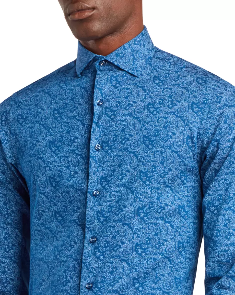 Best Men Ben Sherman Long Sleeve Shirts Paisley Print Slim Fit Dress Shirt - Blue Blue - 2