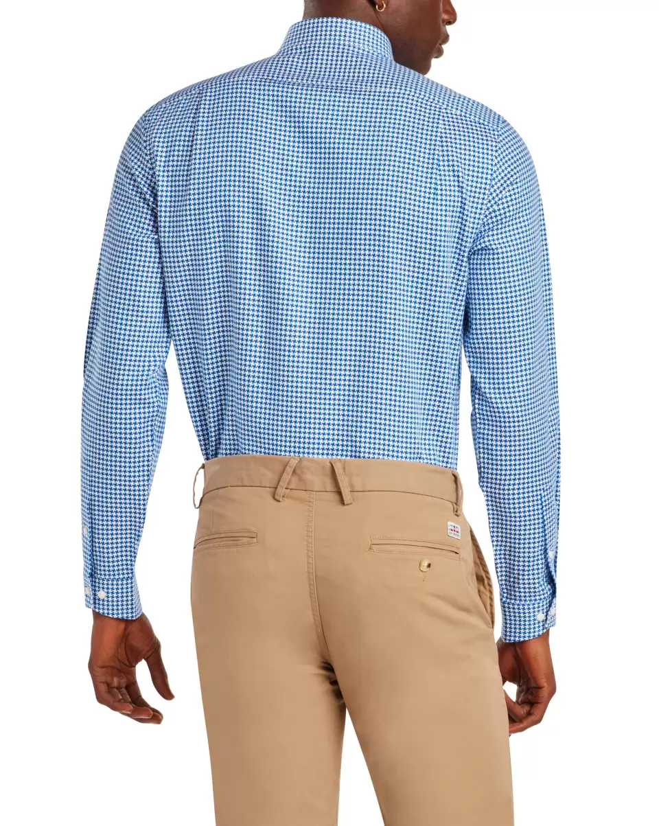 New Long Sleeve Shirts Blue Herringbone Check Slim Fit Dress Shirt - Blue Ben Sherman Men - 1