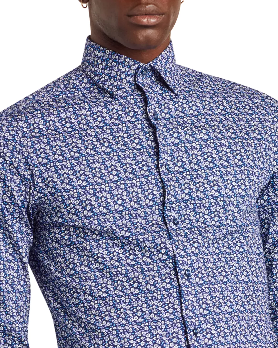 Floral Print Slim Fit Dress Shirt - Lavender & Blue Distinctive Ben Sherman Lavender Long Sleeve Shirts Men - 2