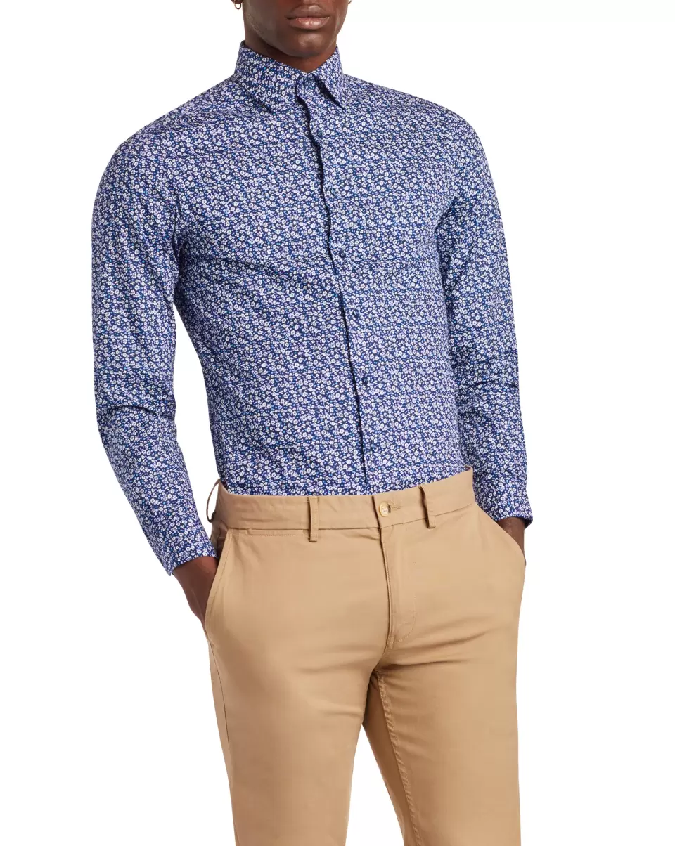 Floral Print Slim Fit Dress Shirt - Lavender & Blue Distinctive Ben Sherman Lavender Long Sleeve Shirts Men