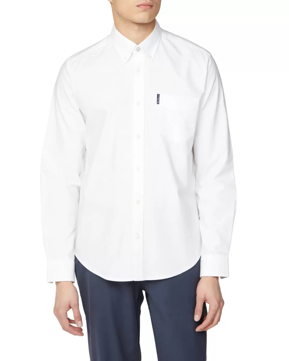 Professional Long-Sleeve Signature Oxford Shirt - White Men Long Sleeve Shirts Ben Sherman White