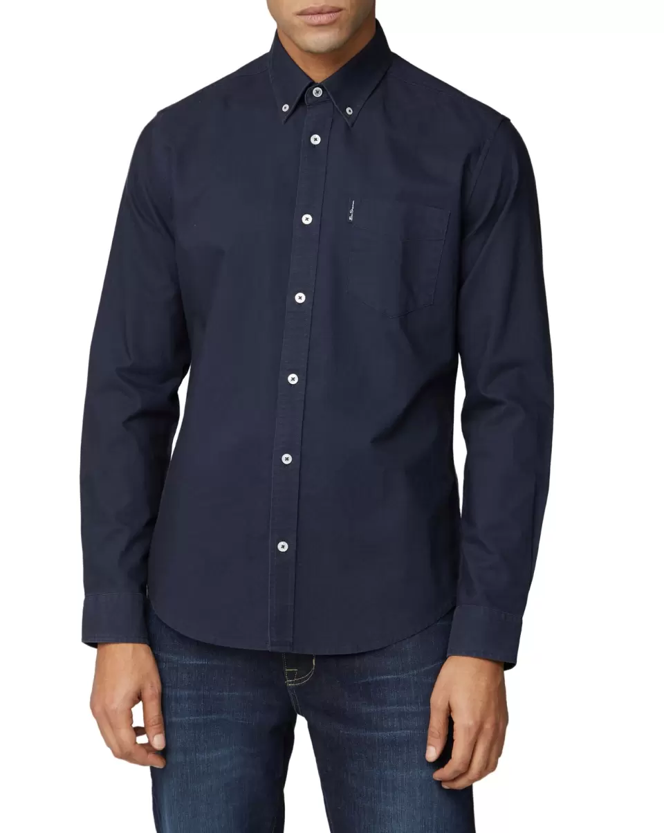 Long Sleeve Shirts Dark Navy Reliable Long-Sleeve Signature Oxford Shirt - Dark Navy Ben Sherman Men