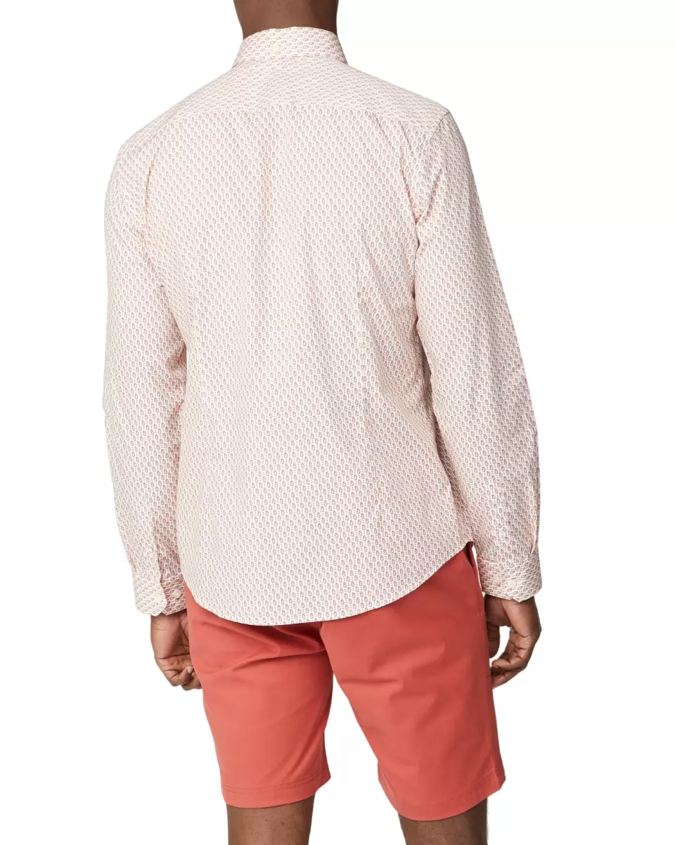 Men Long Sleeve Shirts Teracota Ben Sherman Advanced Long-Sleeve Fine Geo Print Shirt - Teracota - 1