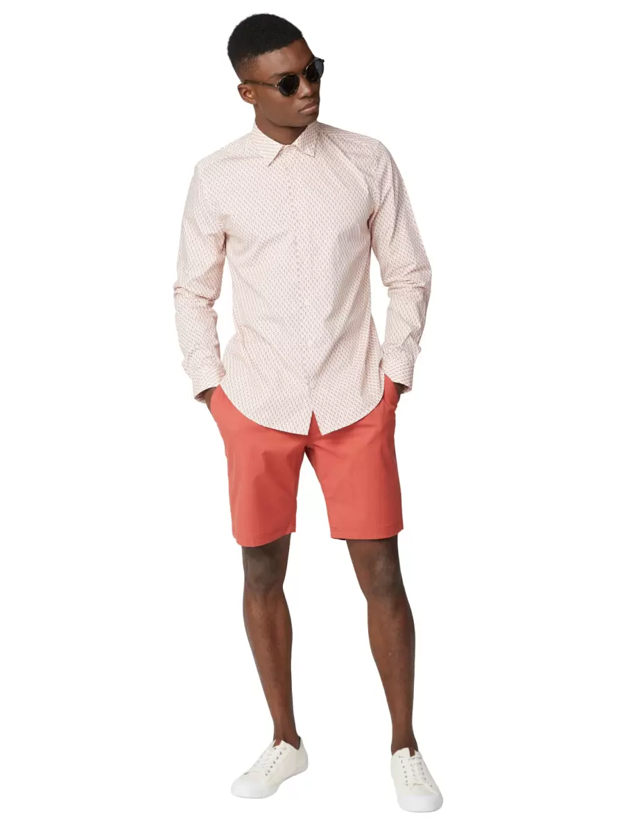 Men Long Sleeve Shirts Teracota Ben Sherman Advanced Long-Sleeve Fine Geo Print Shirt - Teracota - 3