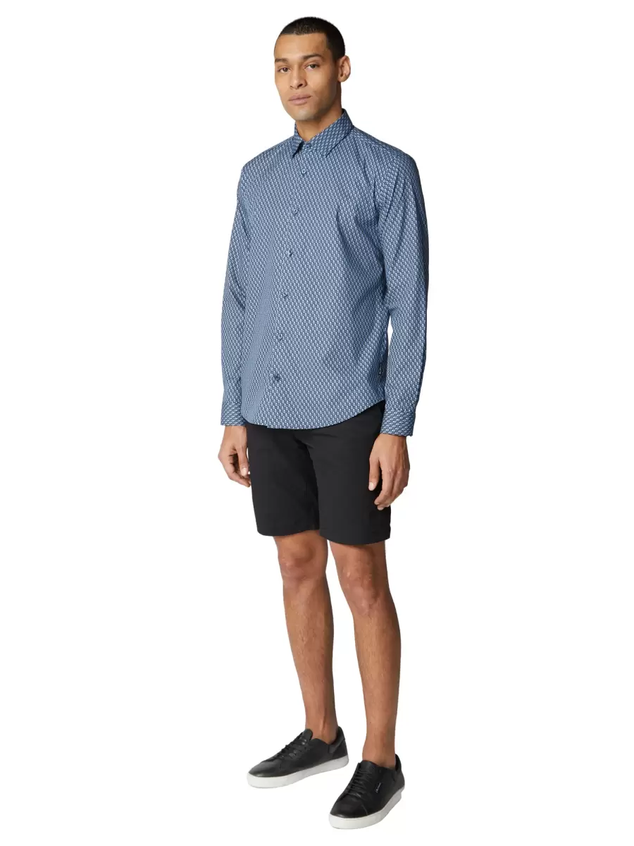 Men Long Sleeve Shirts Long-Sleeve Fine Geo Print Shirt - Dark Navy Dark Navy Ben Sherman Solid - 3