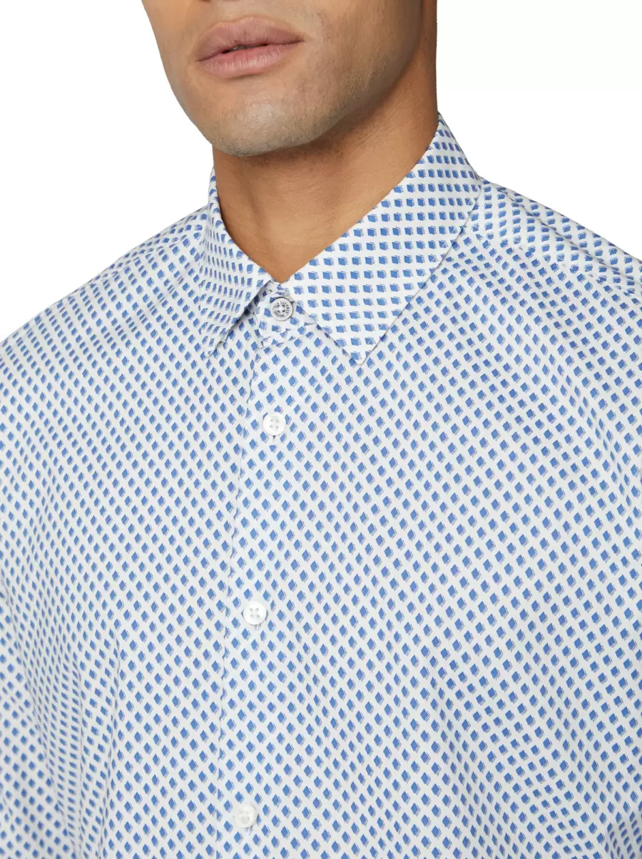 Online Men Ben Sherman Long-Sleeve One Print Shirt - Blue Long Sleeve Shirts Blue - 2