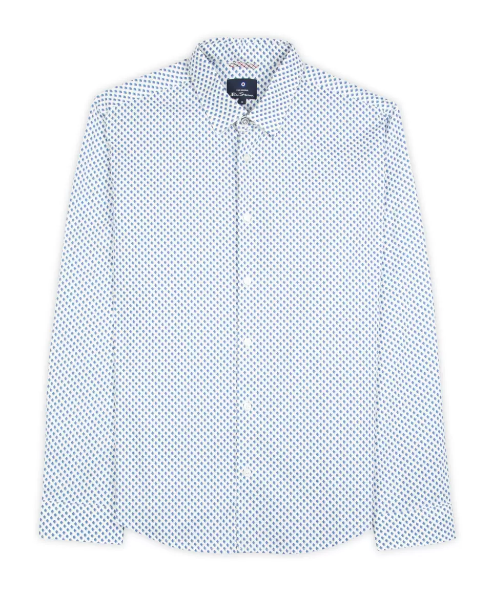 Online Men Ben Sherman Long-Sleeve One Print Shirt - Blue Long Sleeve Shirts Blue - 5