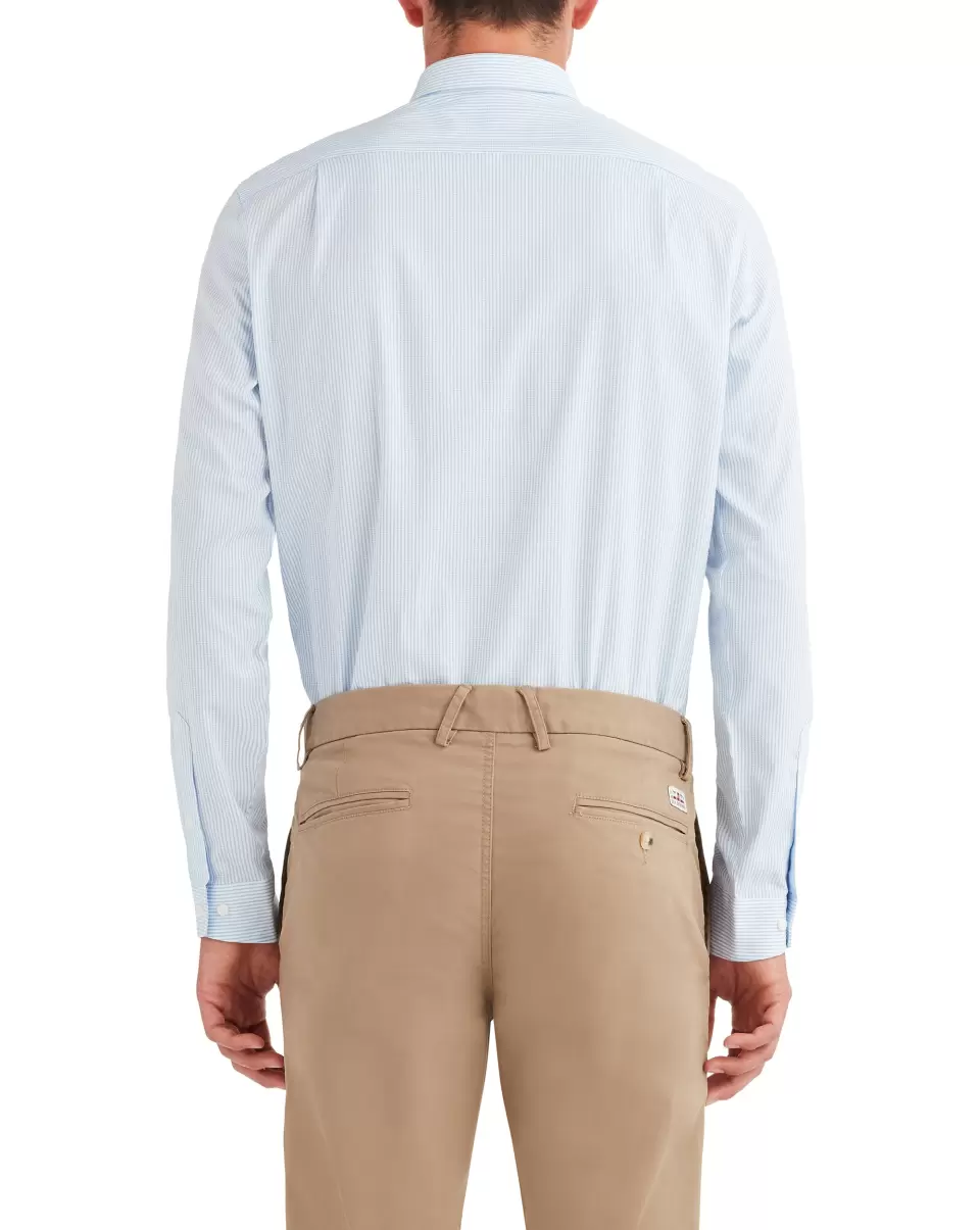 Men Dobby Stripe Slim Fit Dress Shirt - Light Blue Long Sleeve Shirts Ben Sherman Light Blue Vintage - 1
