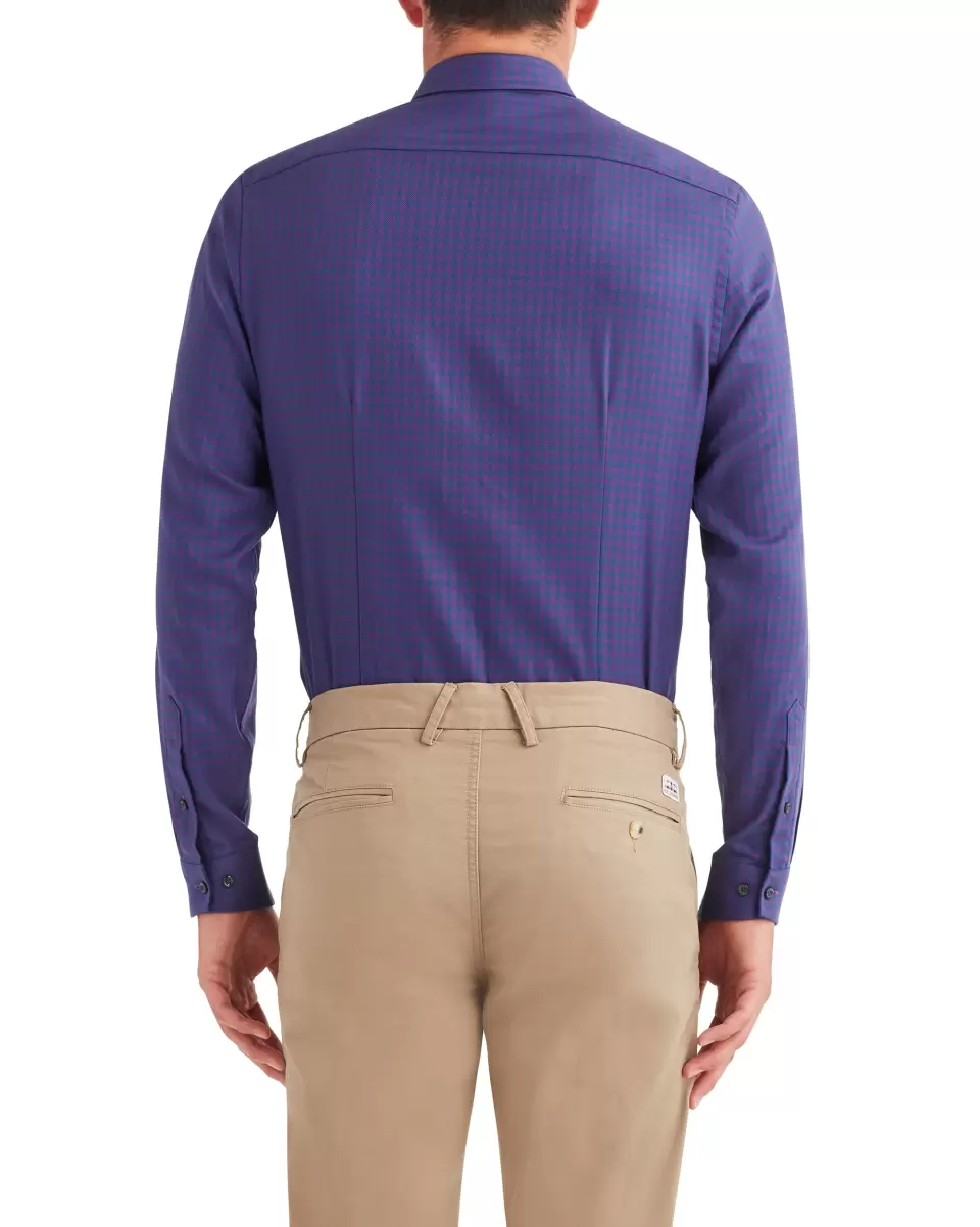 Purple Twill Gingham Slim Fit Dress Shirt - Purple Last Chance Long Sleeve Shirts Men Ben Sherman - 2