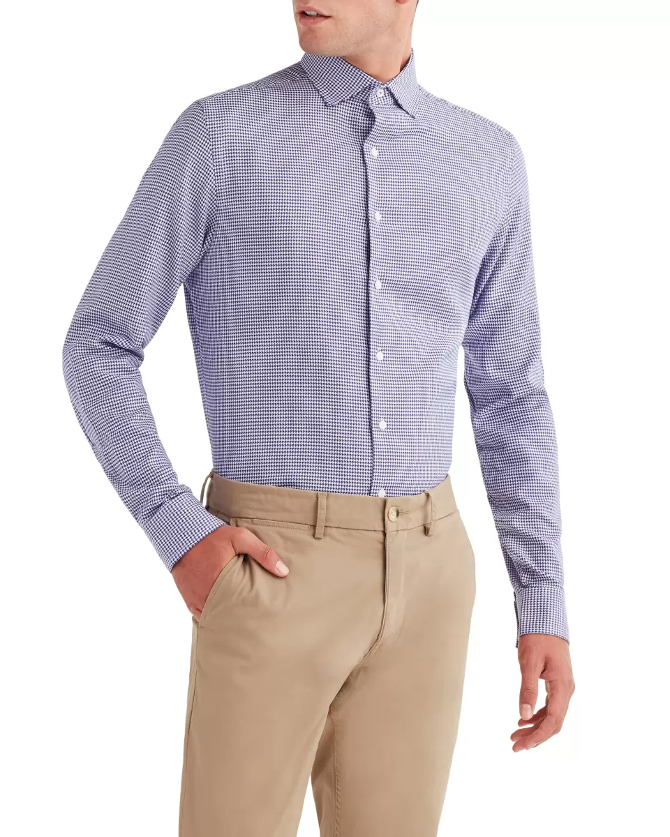 Houndstooth Slim Fit Dress Shirt - Purple Men Purple Liquidation Ben Sherman Long Sleeve Shirts - 1